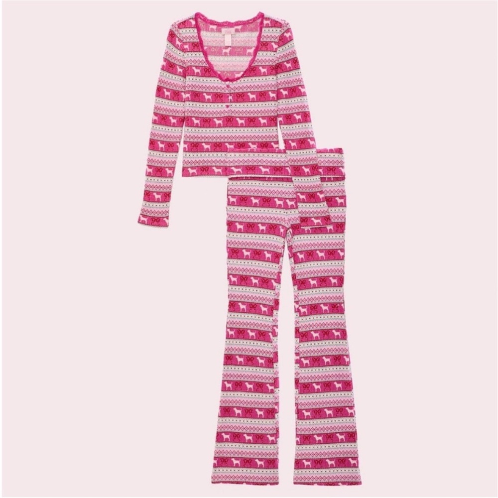LoveShackFancy X PINK Waffle Knit Pajama Set - Picture 2 of 7